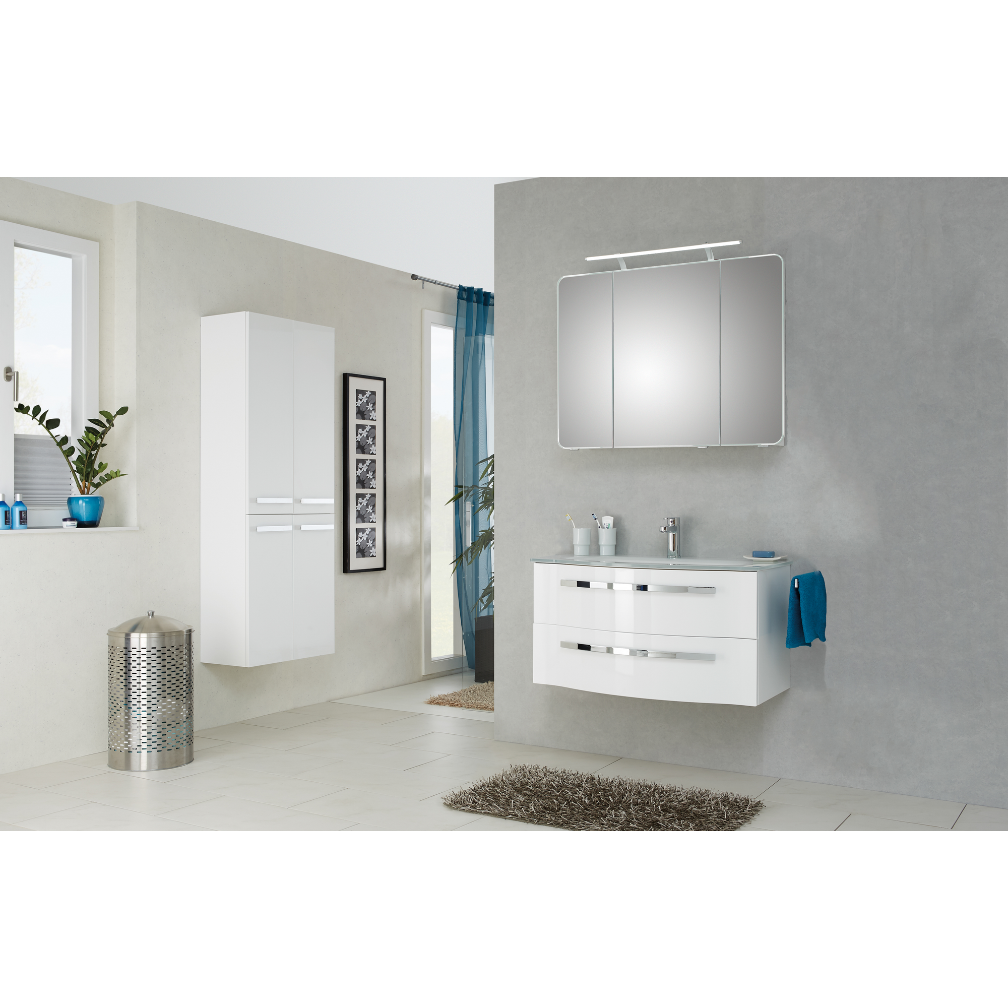 Waschbeckenunterschrank 'Juno' weiß glänzend 90 x 48,2 x 48,1 cm