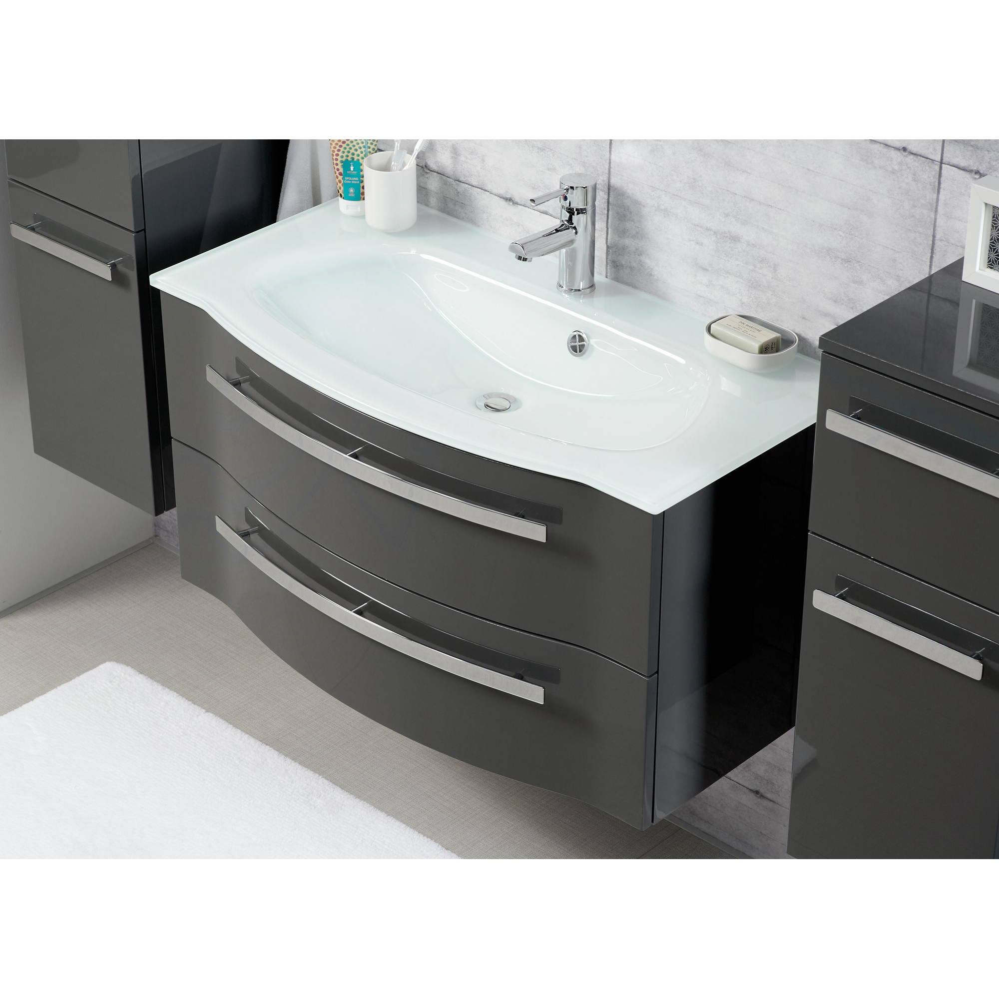 Waschbeckenunterschrank 'Juno' grau glänzend 90 x 48,2 x 48,1 cm