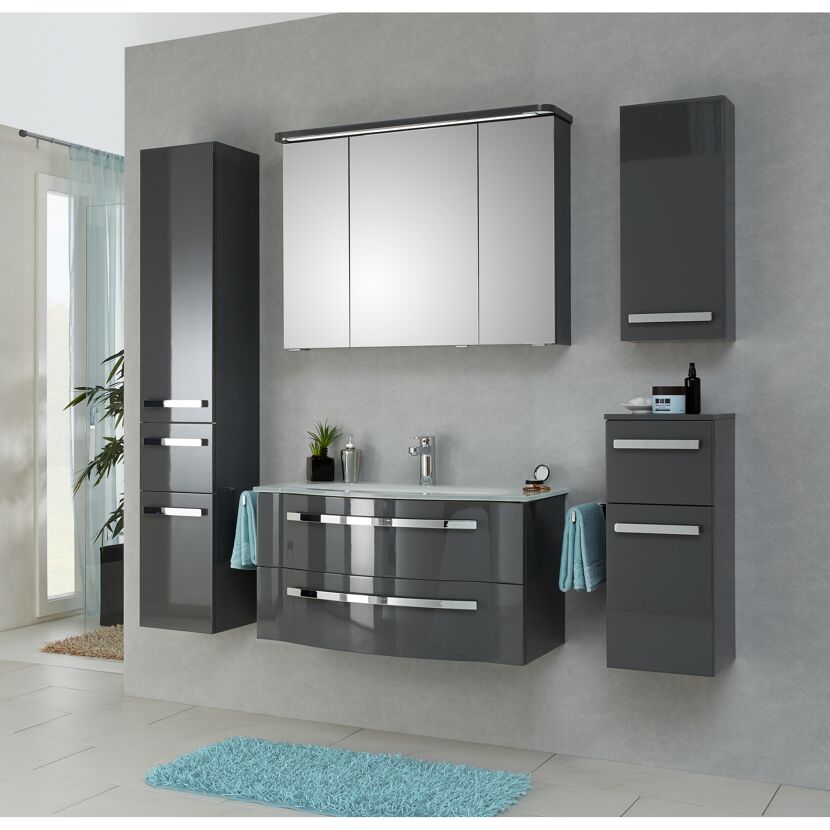 Waschbeckenunterschrank 'Juno' grau glänzend 90 x 48,2 x 48,1 cm