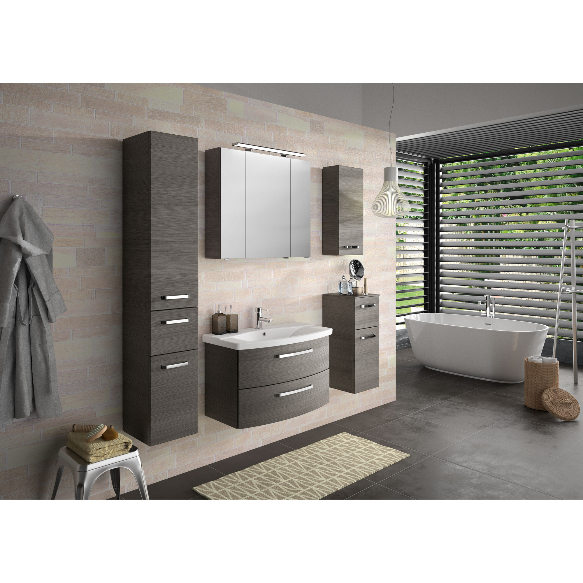 Hochschrank 'Bahamas' dunkelgrau foliert 30 x 168 x 33 cm