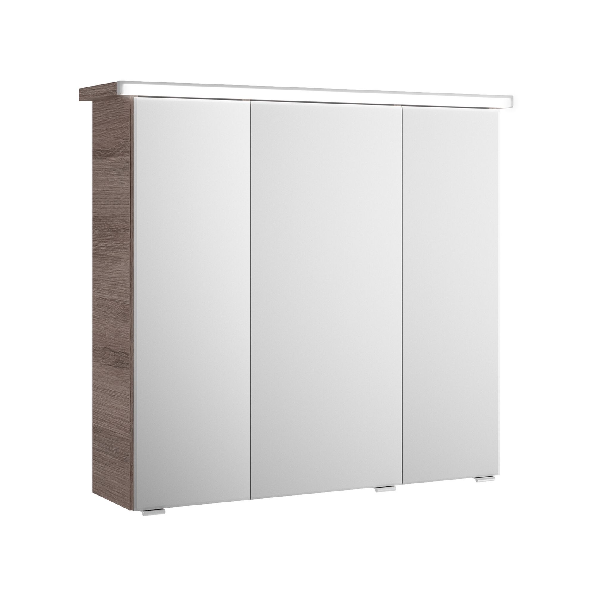Badezimmerschrank mit drei Spiegeltüren und LED-Beleuchtung