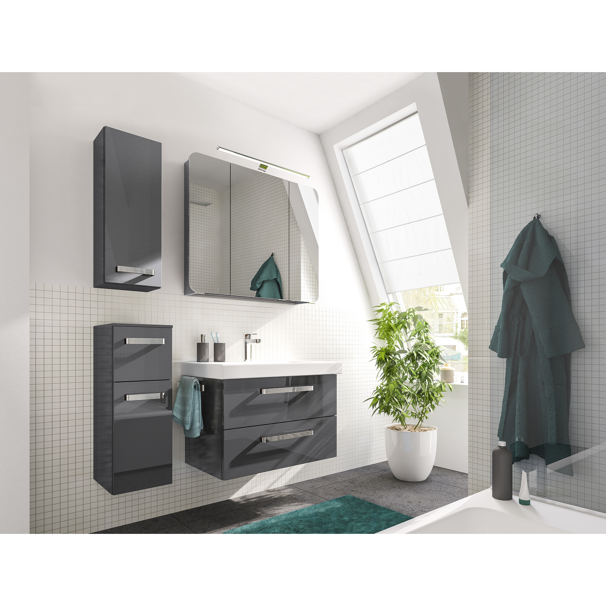 LED-Spiegelschrank 'Indra' anthrazit 84,7 x 70 x 17 cm