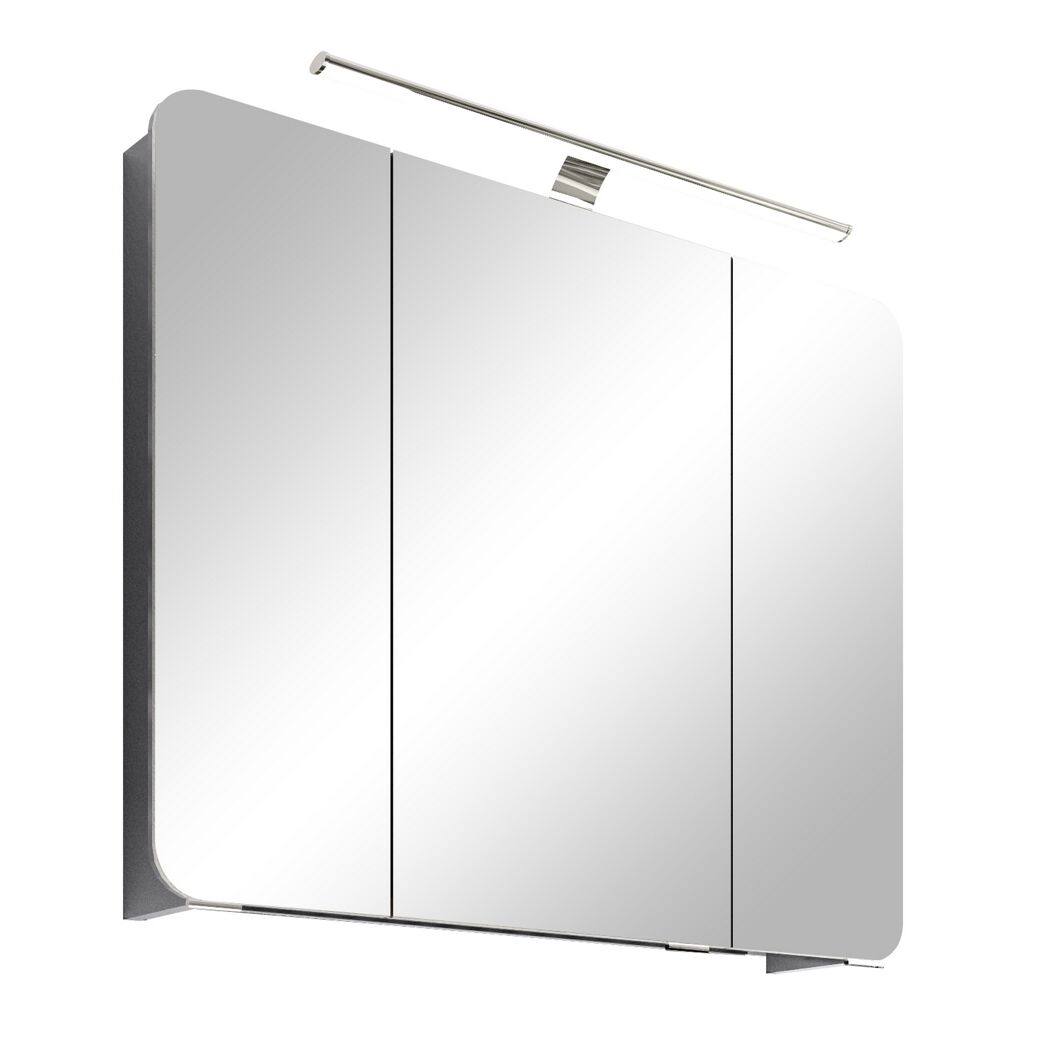 Badezimmerspiegel mit drei Türen und integrierter Lampe
