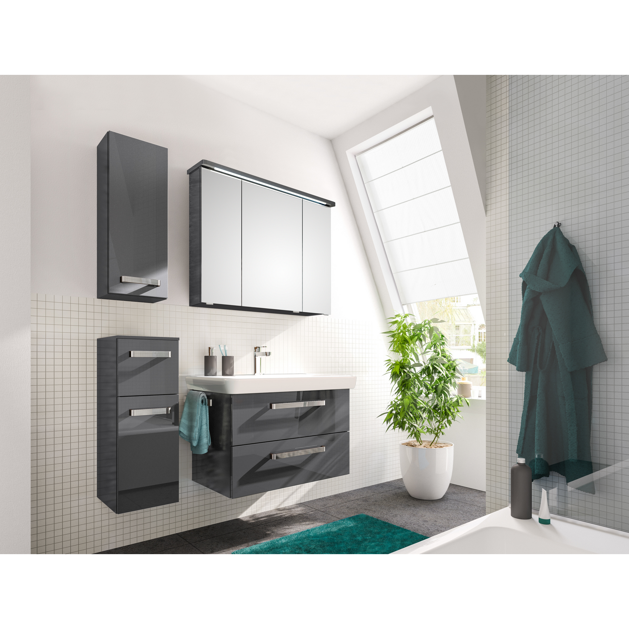 Waschbeckenunterschrank 'Indra' anthrazit glänzend 72 x 49 x 44 cm