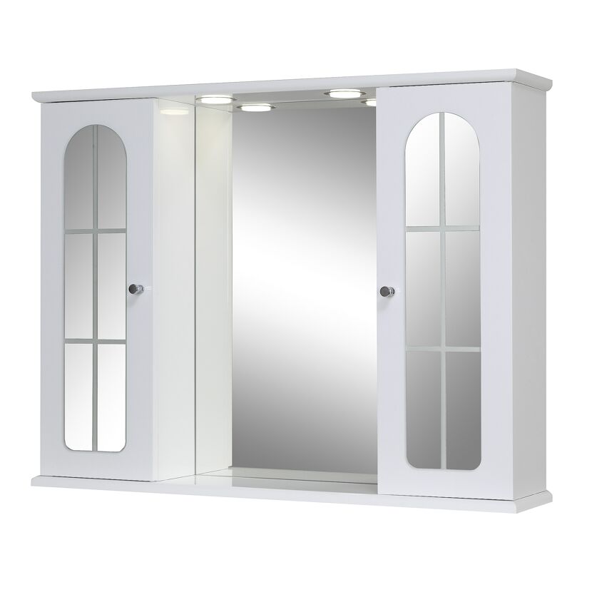 Weißer LED-Spiegelschrank LEONIE 2-türig