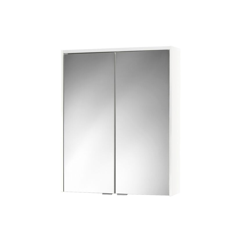 Weißer Spiegelschrank mit zwei Türen.