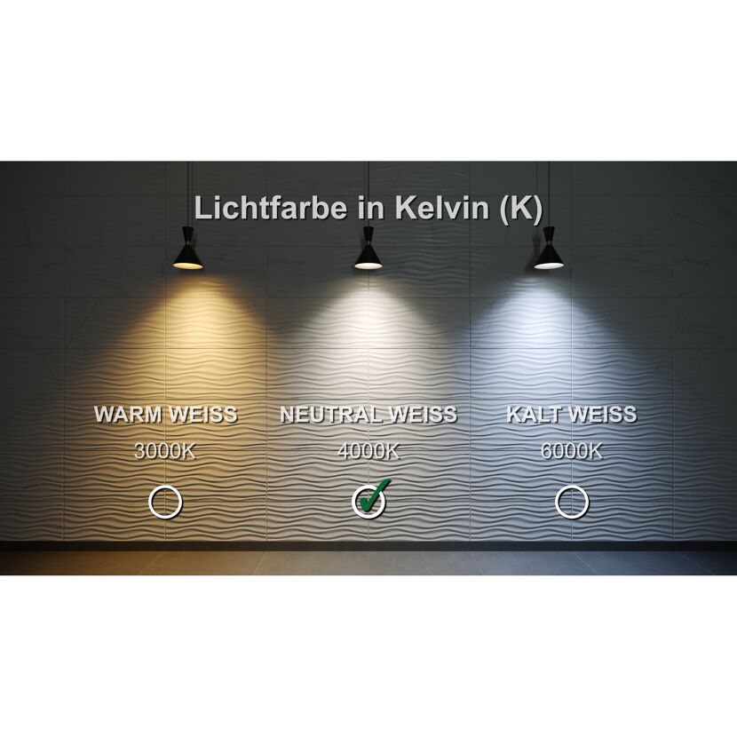 Lichtfarben in Kelvin: warmweiß, neutralweiß, kaltweiß