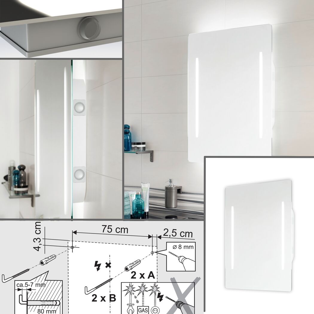 Beleuchteter Badezimmerspiegel mit Lautsprechern und Montageanleitung