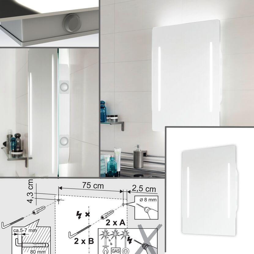 Beleuchteter Badezimmerspiegel mit Lautsprechern und Montageanleitung
