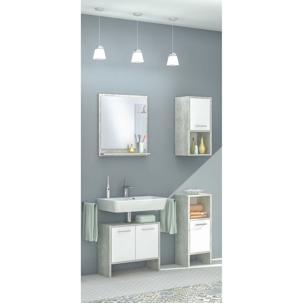 Badezimmermöbel Set mit Waschbecken, Spiegel, Hängeschrank und Beistellschrank