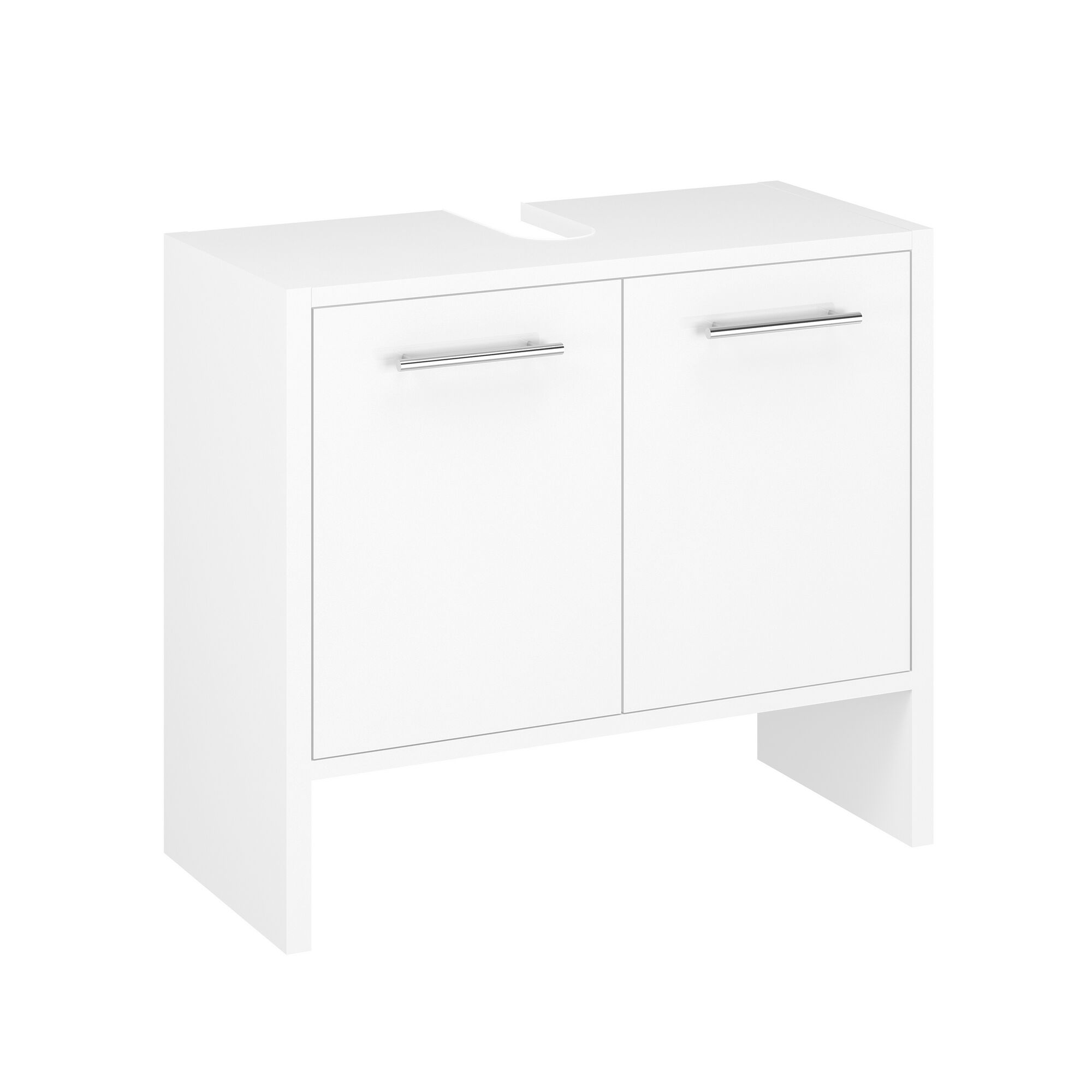 Weißer Waschbeckenunterschrank mit zwei Türen.