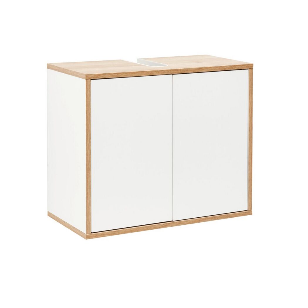 Weißer Waschbeckenunterschrank mit Holzrahmen