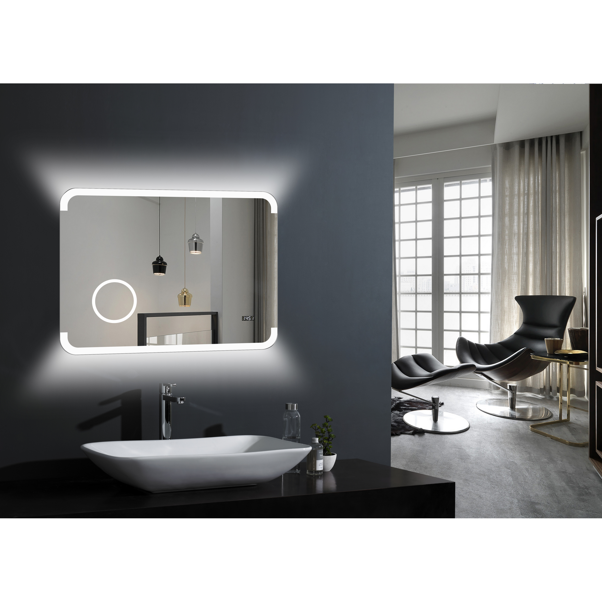 LED-Spiegel 'Silver Grace' mit Uhr und Kosmetikspiegel 80 x 60 cm + product picture