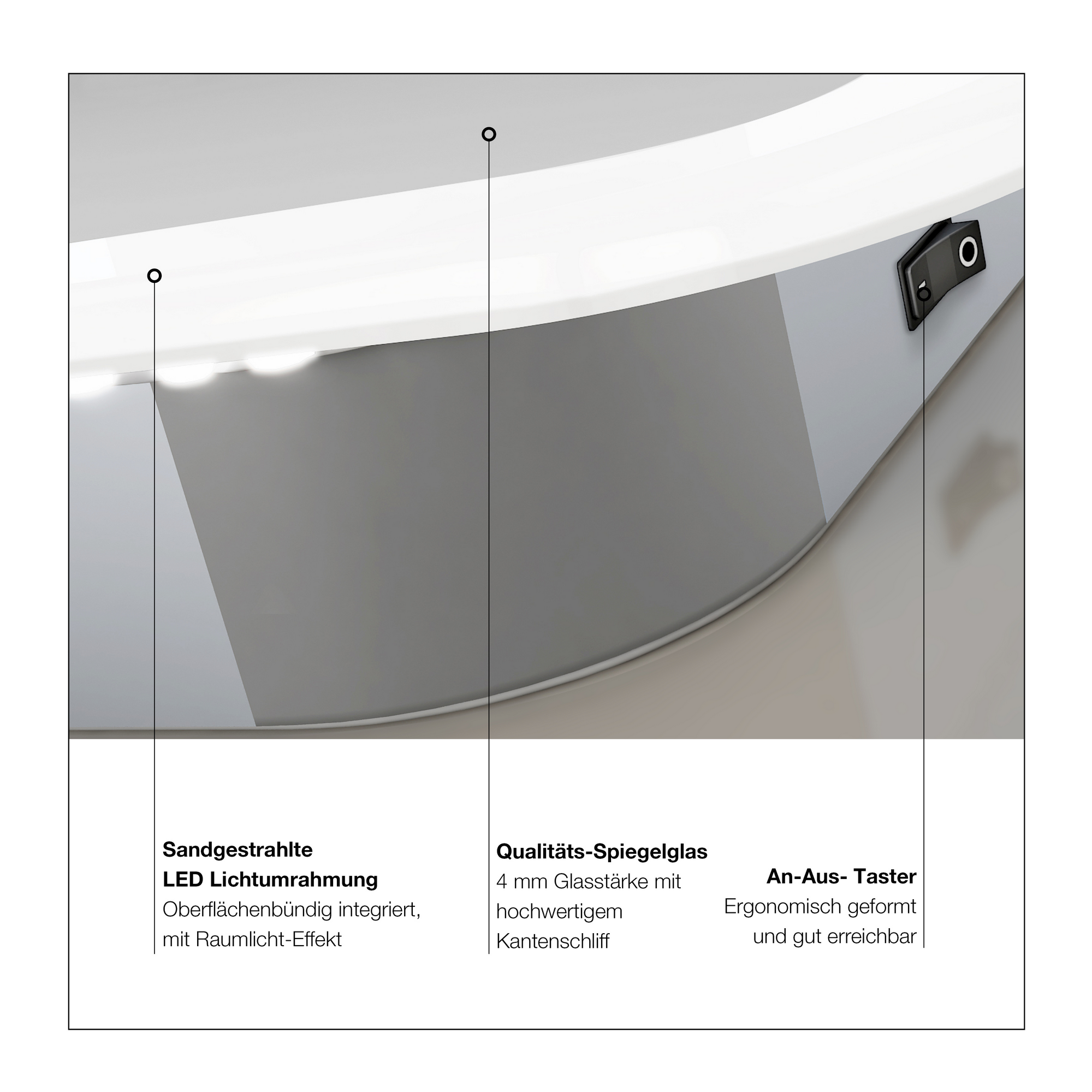 LED-Spiegel 'Silver Sunshine 2.0' mit Uhr 80 x 70 cm + product picture