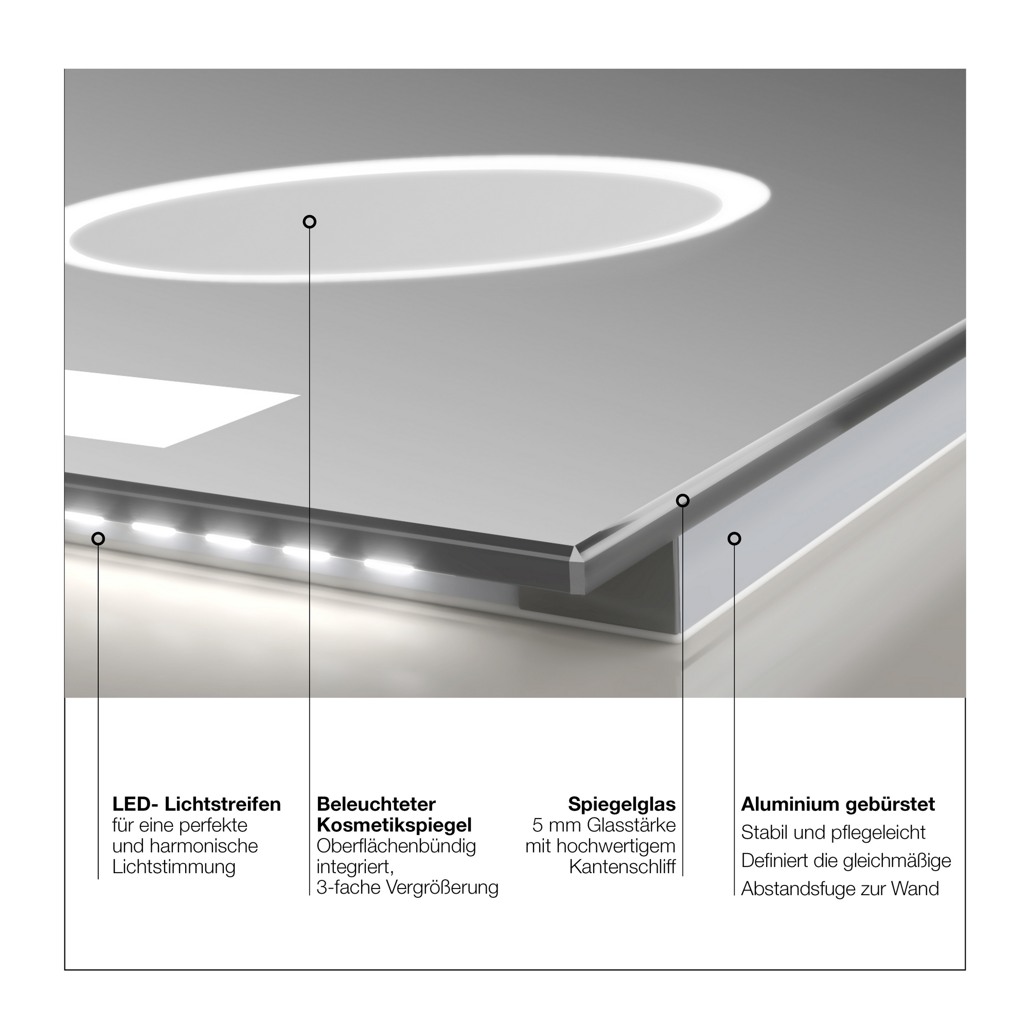 LED-Spiegel 'Silver Style' mit Uhr und Kosmetikspiegel 120 x 60 cm + product picture