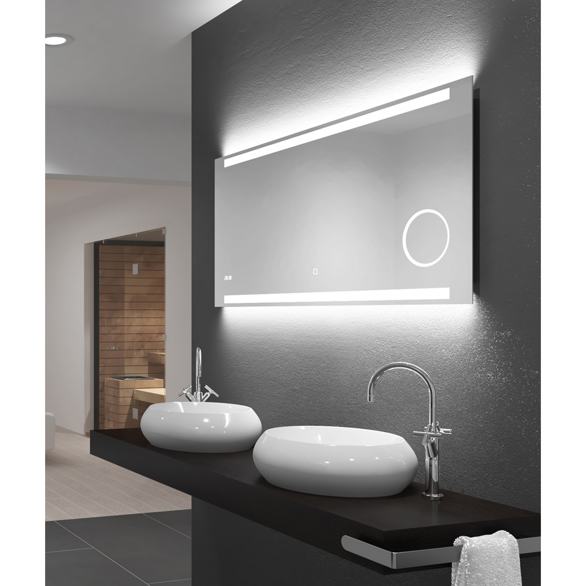 LED-Spiegel 'Silver Style' mit Uhr und Kosmetikspiegel 120 x 60 cm + product picture