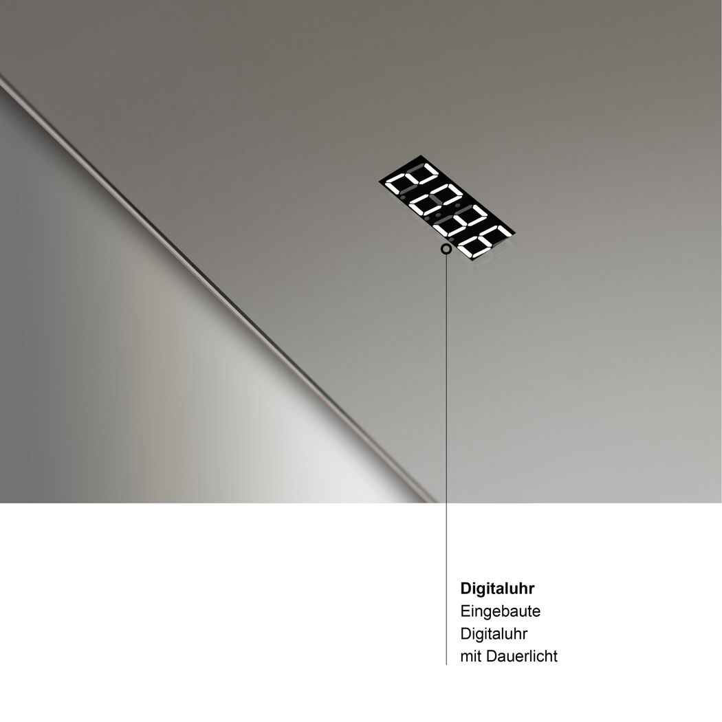 LED-Spiegel 'Silver Elegance' mit Uhr 80 x 60 cm