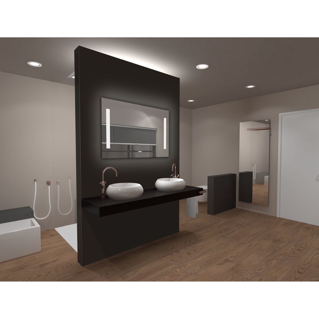 LED-Spiegel 'Silver Elegance' mit Uhr 80 x 60 cm