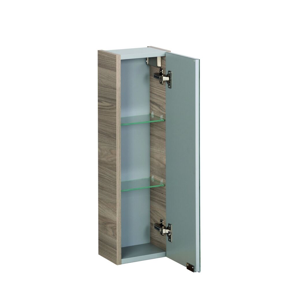 Offener Hängeschrank mit zwei Glasböden.