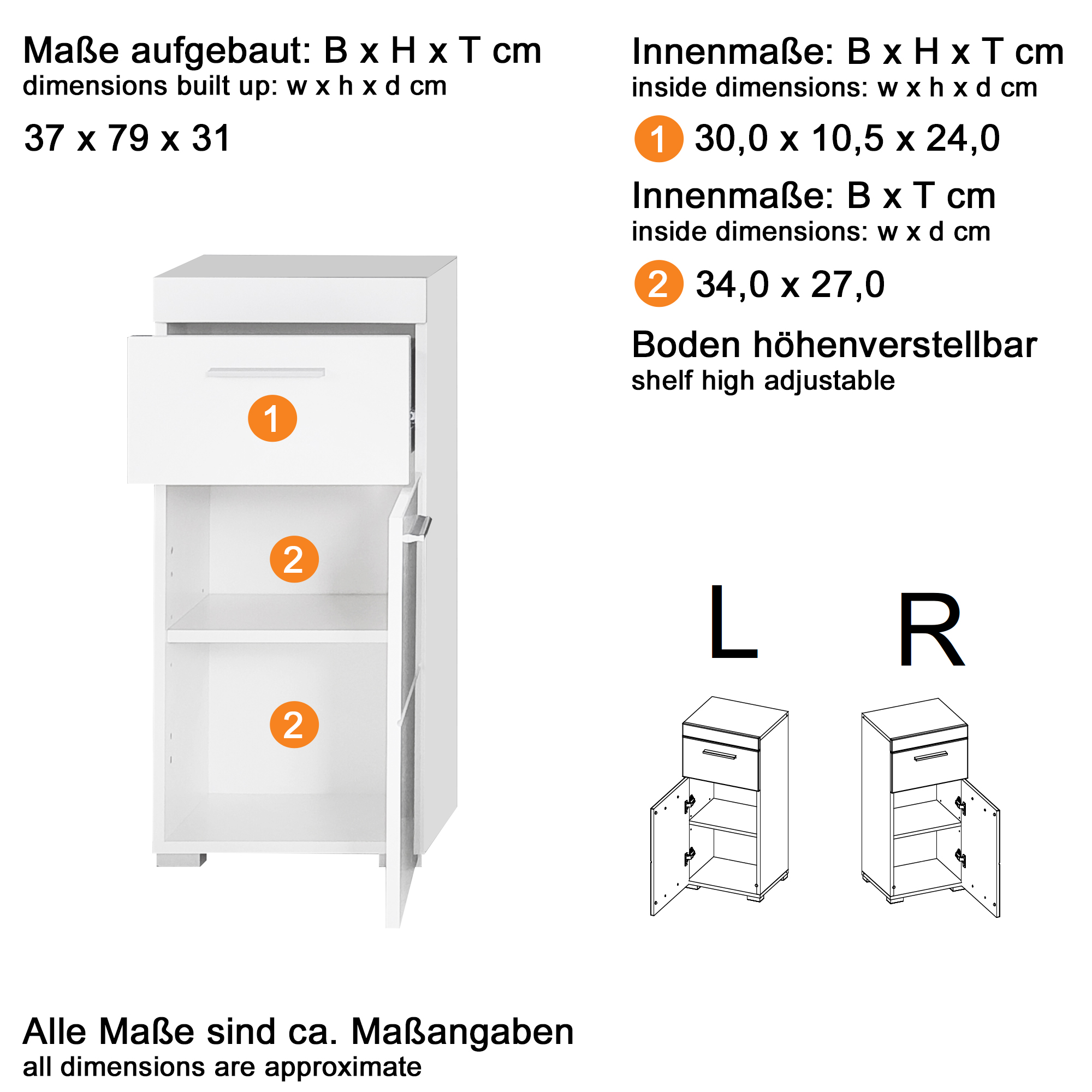 Standschrank 'Amanda' weiß 37 x 79 x 31 cm + product picture