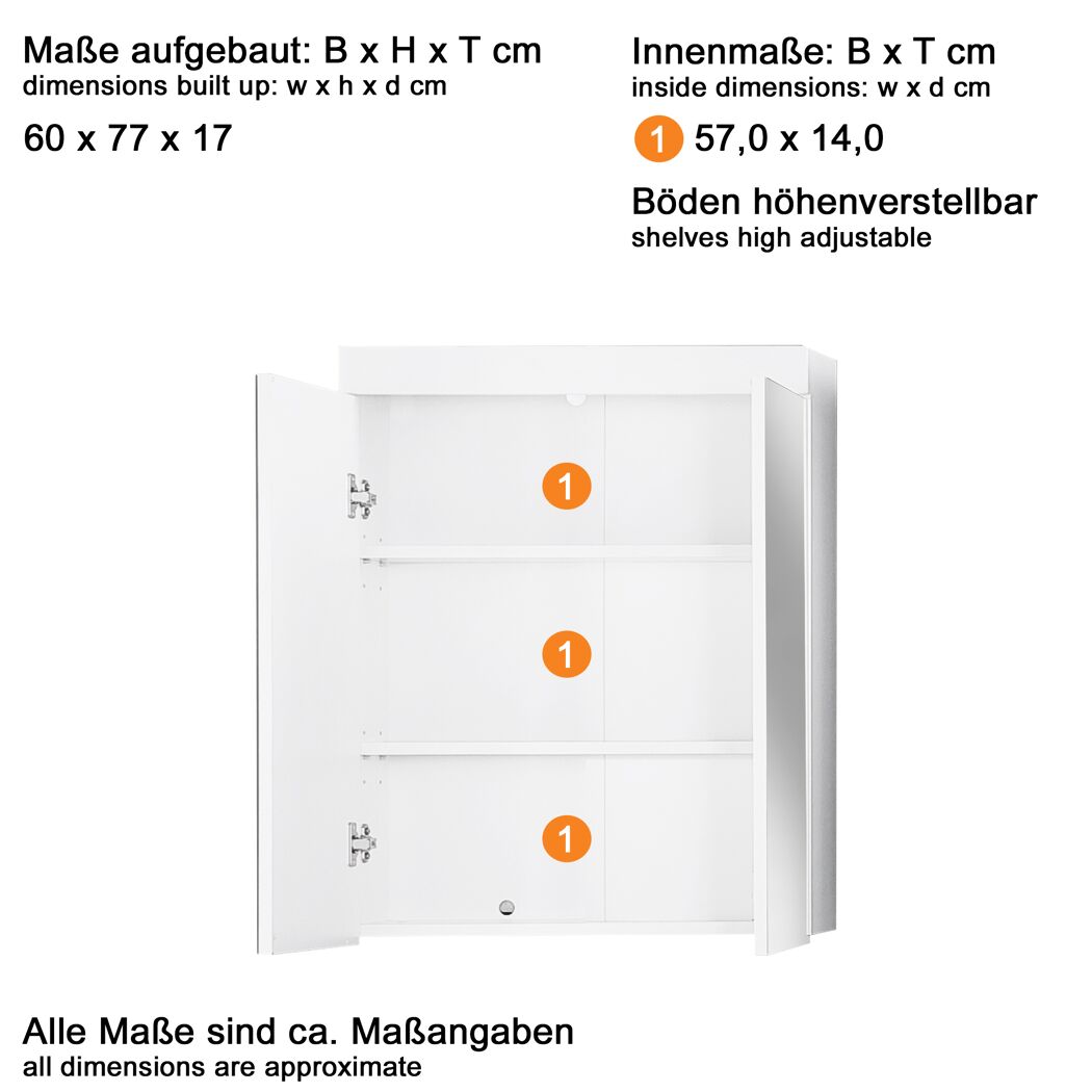 Spiegelschrank 'Amanda' grau glänzend 60 x 77 x 17 cm