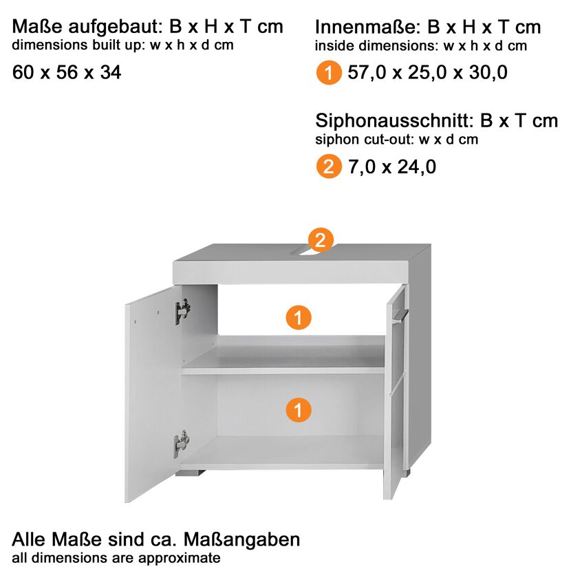Waschbeckenunterschrank 'Amanda' grau glänzend 60 x 56 x 34 cm