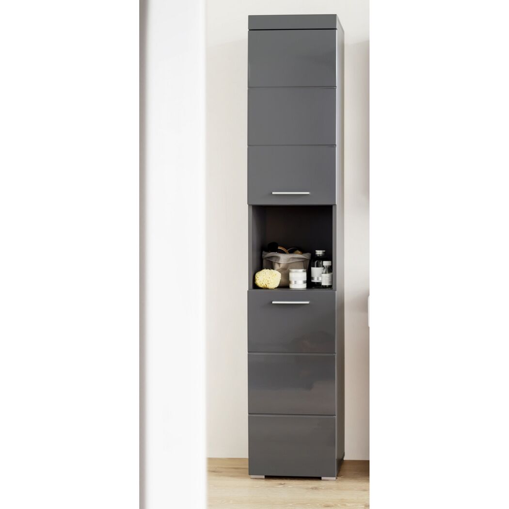 Hochschrank 'Amanda' grau glänzend 37 x 190 x 31 cm