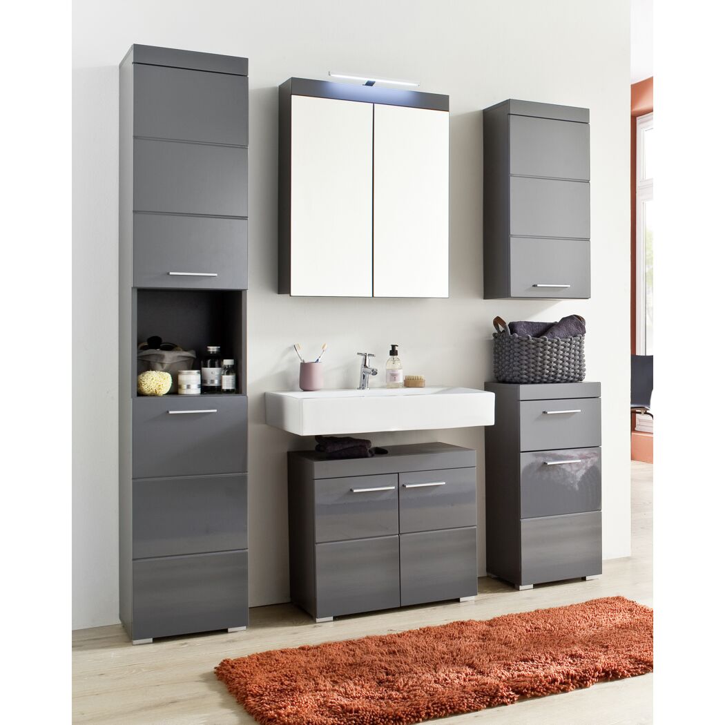 Hochschrank 'Amanda' grau glänzend 37 x 190 x 31 cm