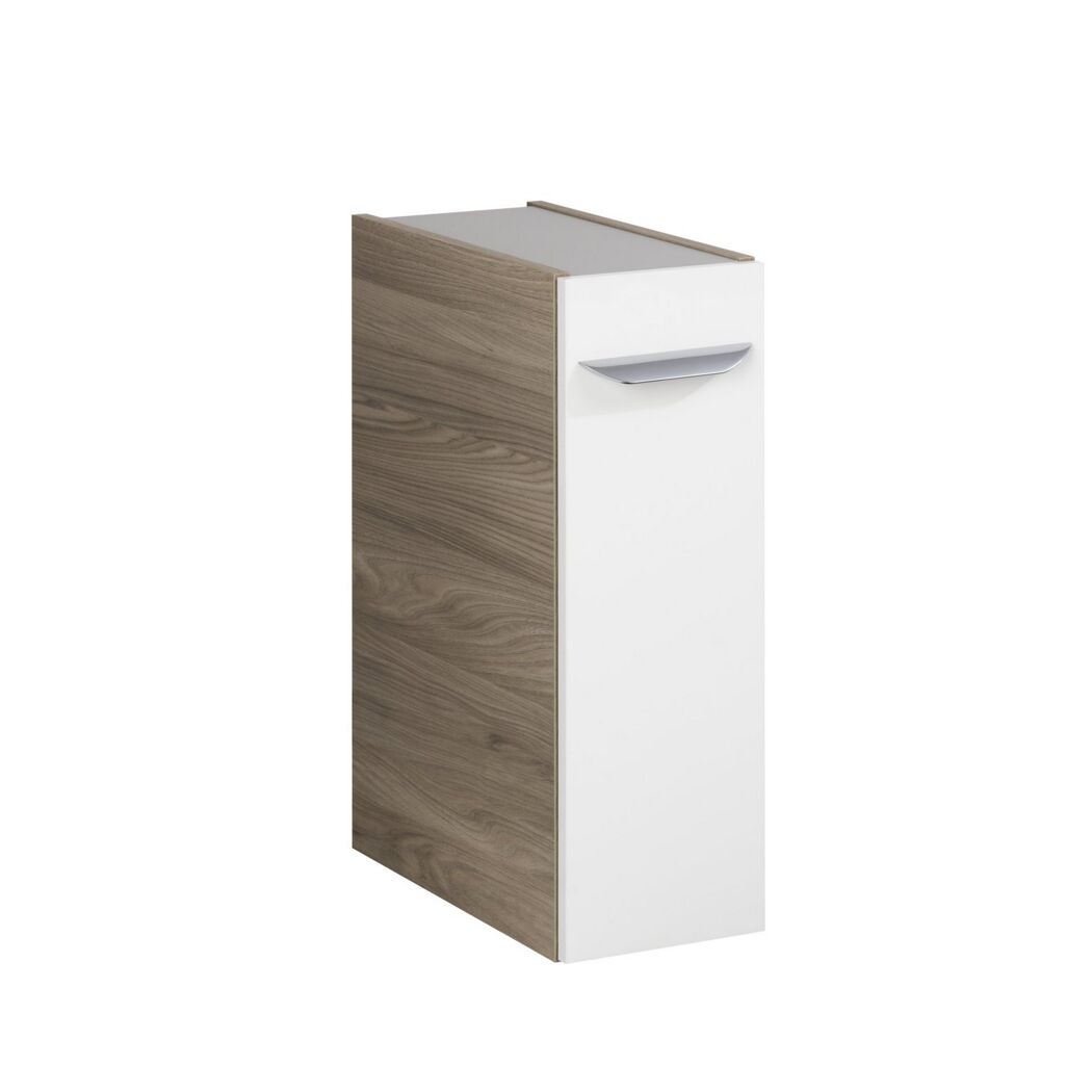 Weißer Hochschrank mit einer Tür und brauner Seitenwand