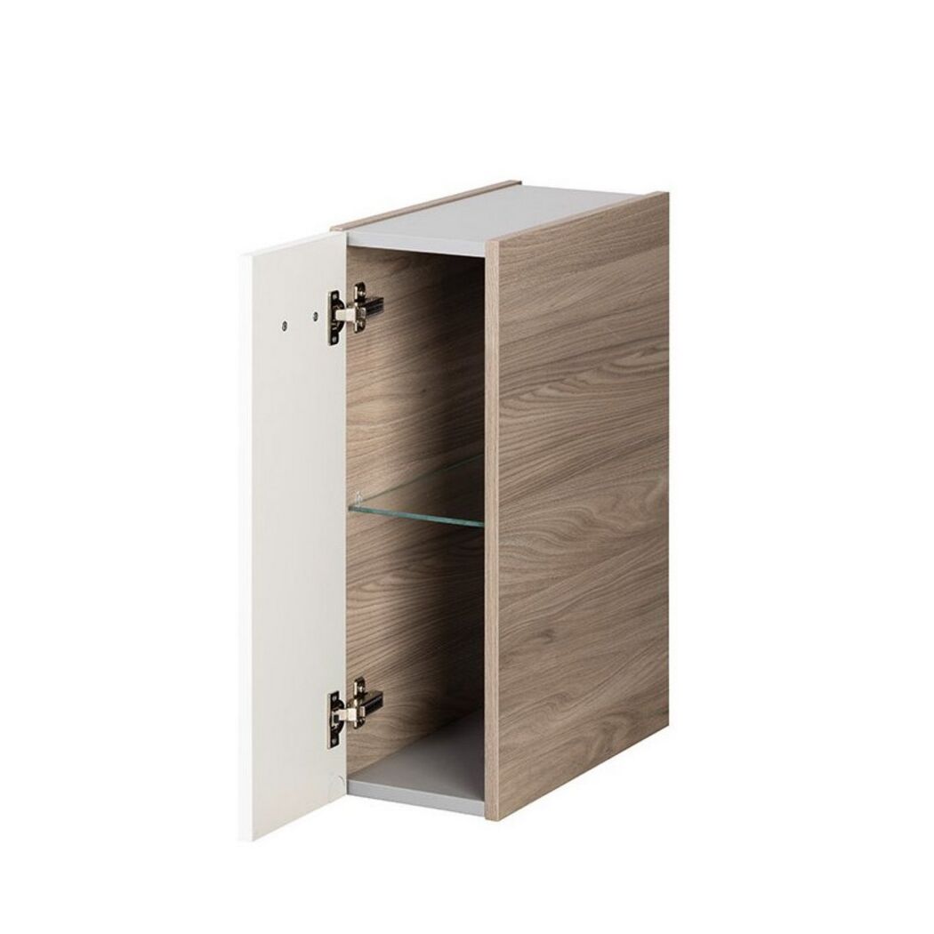 Hängeschrank mit offener Tür und Glasboden.