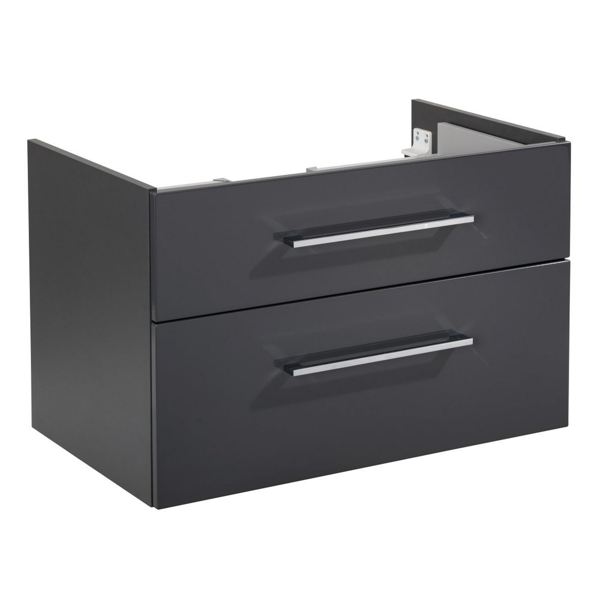 Anthraziter Waschbeckenunterschrank mit zwei Schubladen.