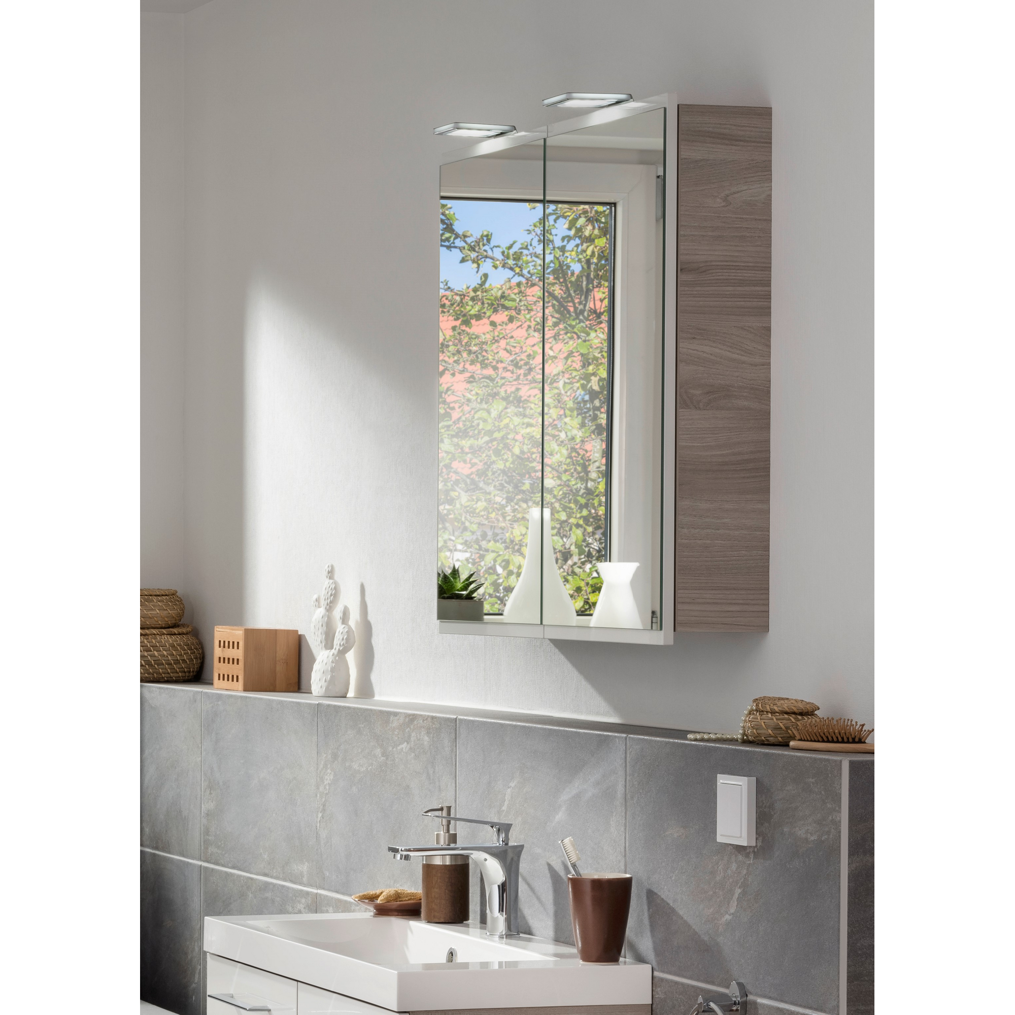 LED-Spiegelschrank 'Lima' steinesche/weiß 80 x 71,2 x 15,3 cm