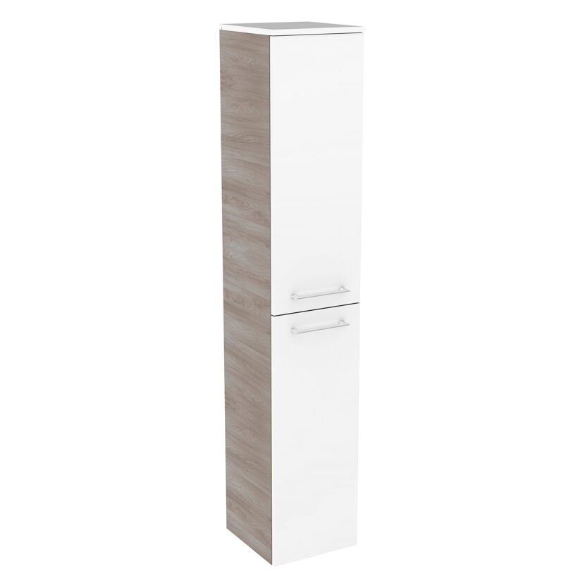 Weißer Hochschrank mit Holztür