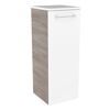 Weißer Hochschrank mit Holztür und silbernem Griff