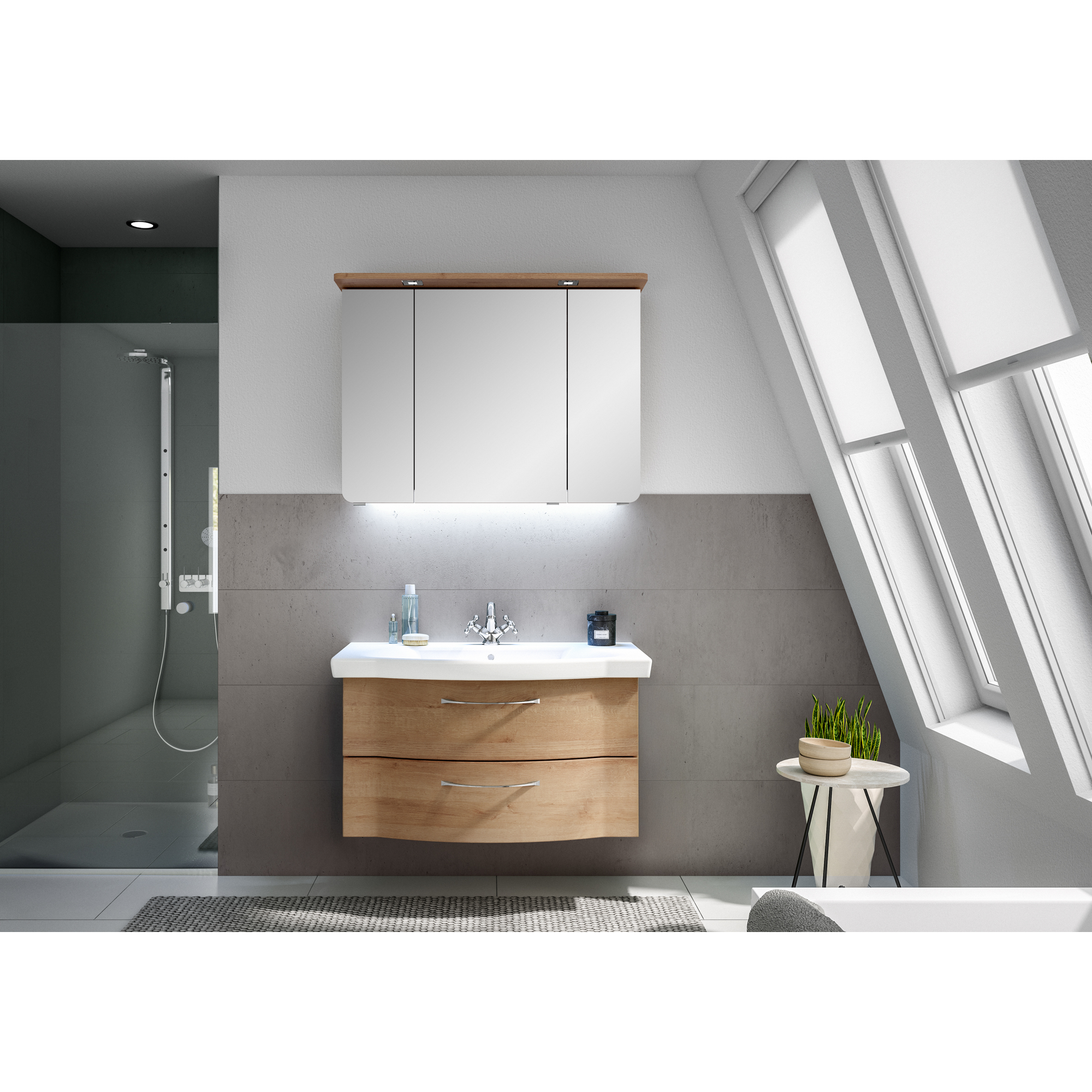 LED-Spiegelschrank 'Lucia' braun 98 x 70 x 17 cm