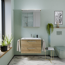 Badezimmer mit Spiegelschrank und Waschbeckenunterschrank