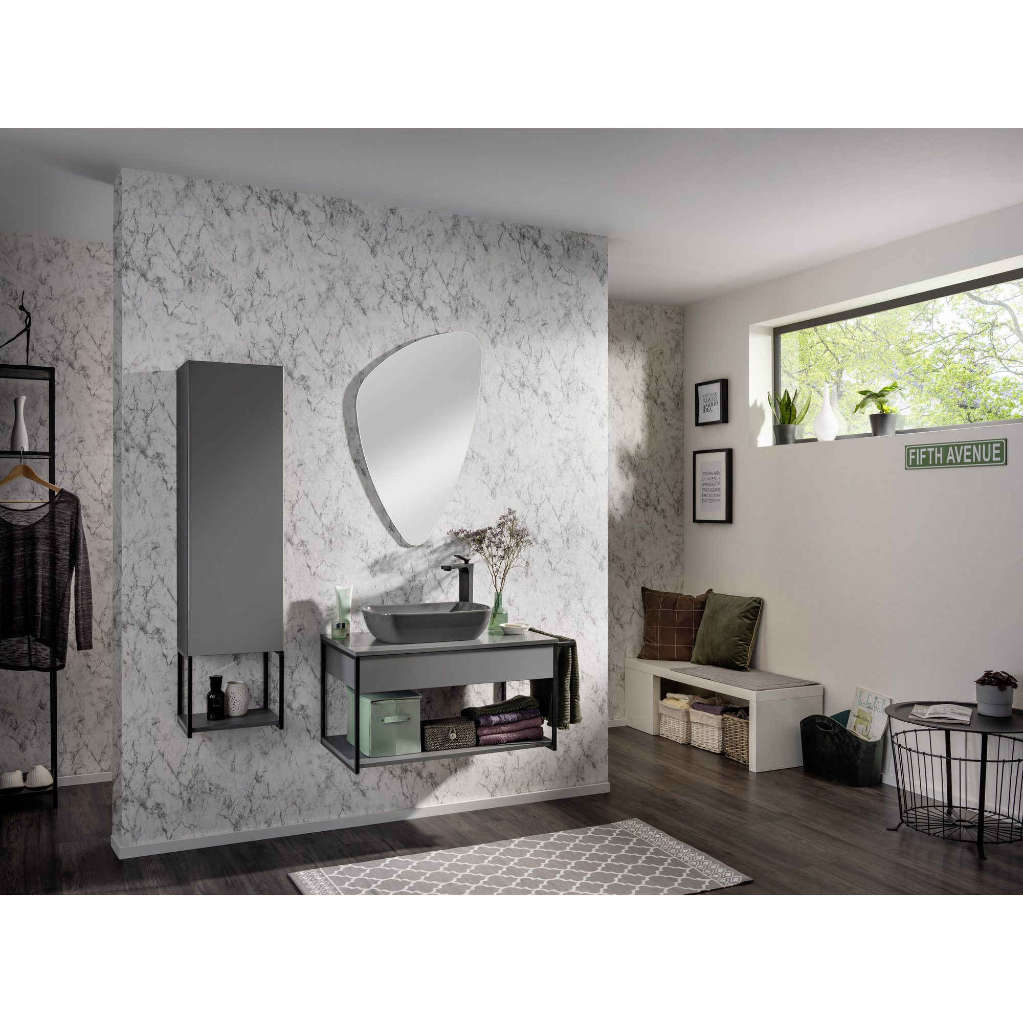 Waschtisch-Unterbau 'New York' grau/schwarz 88 x 43 x 47,5 cm + product picture