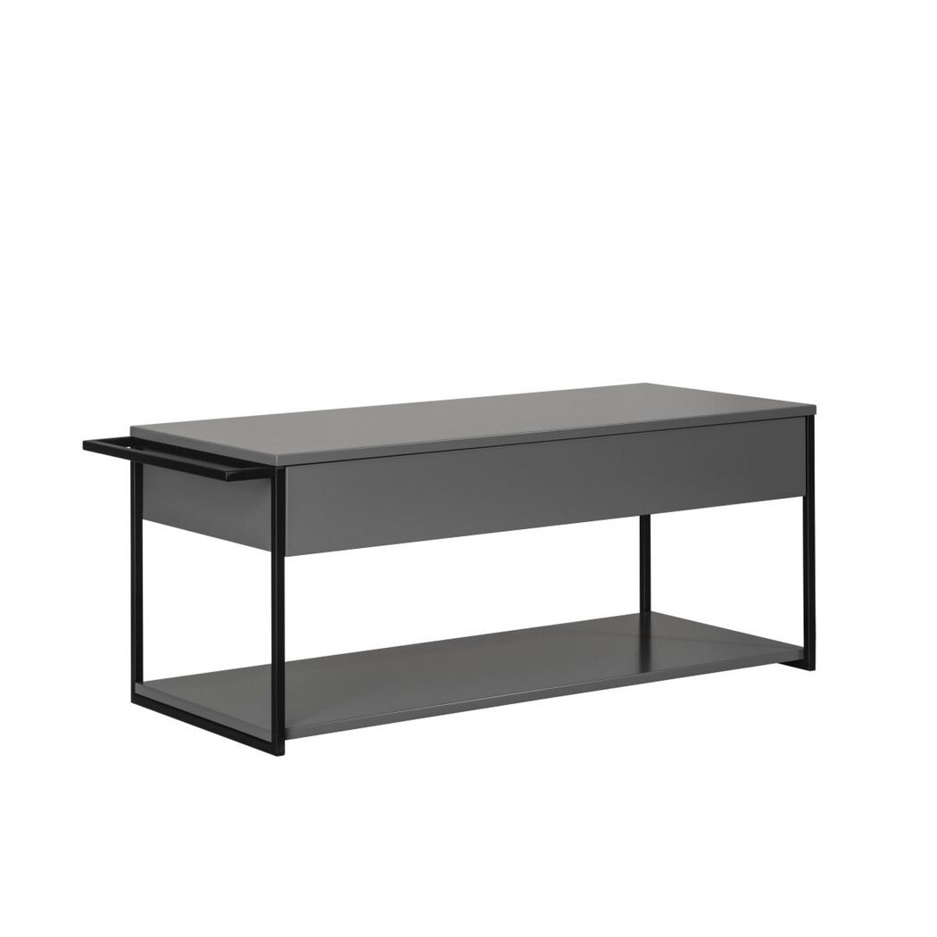 Grauer Couchtisch mit schwarzem Metallgestell