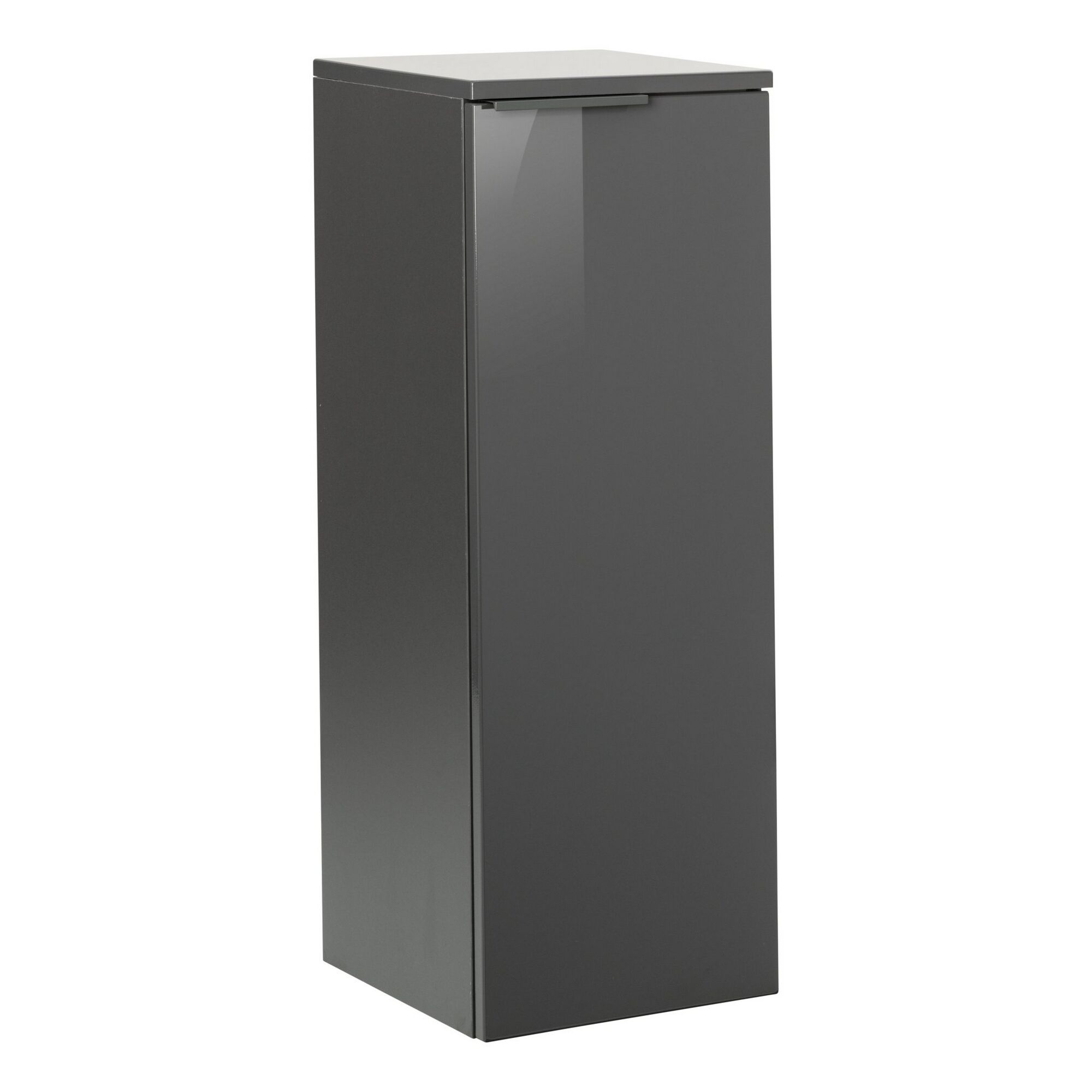 Grauer Hochschrank mit Glastür