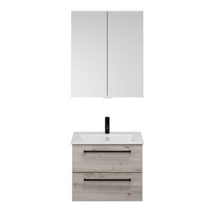 Badmöbelset Spiegelschrank und Waschbecken mit Unterschrank Eiche hell