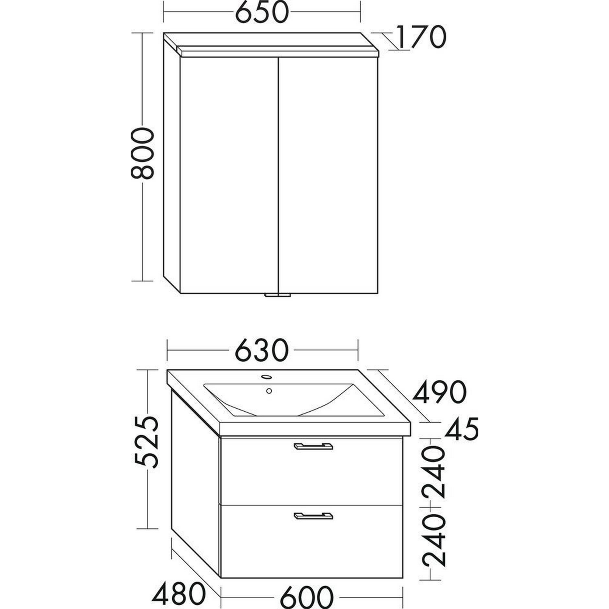Badmöbelset '650' eichefarben/grau 3-teilig