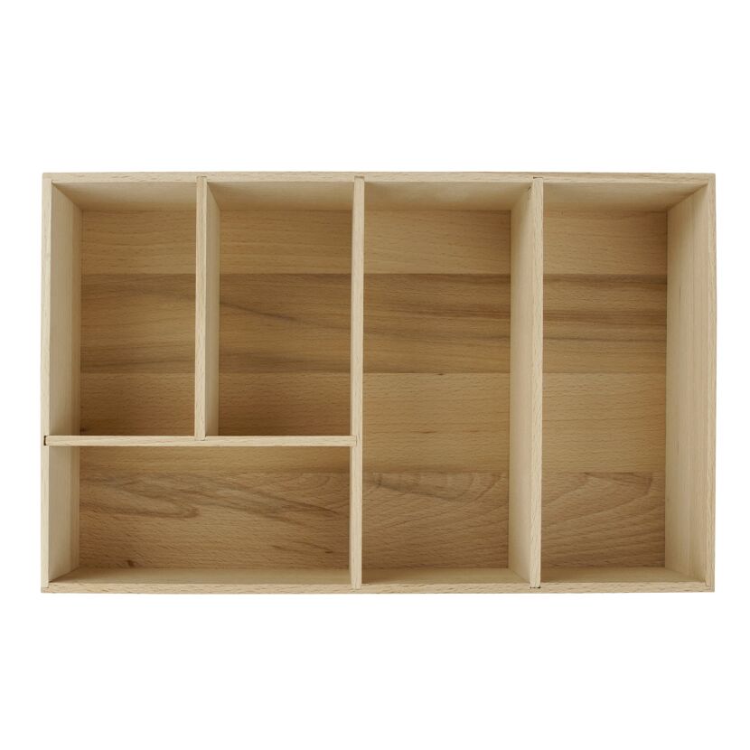 Leere Schubladenbox aus hellem Holz