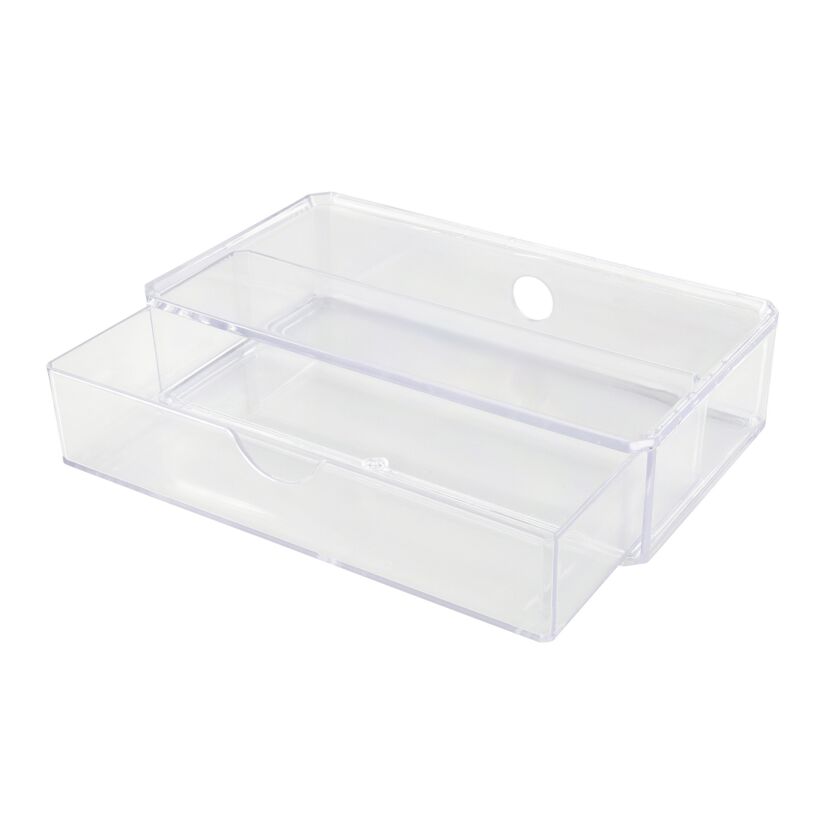 Minischub-Organizer aus transparentem Kunststoff.