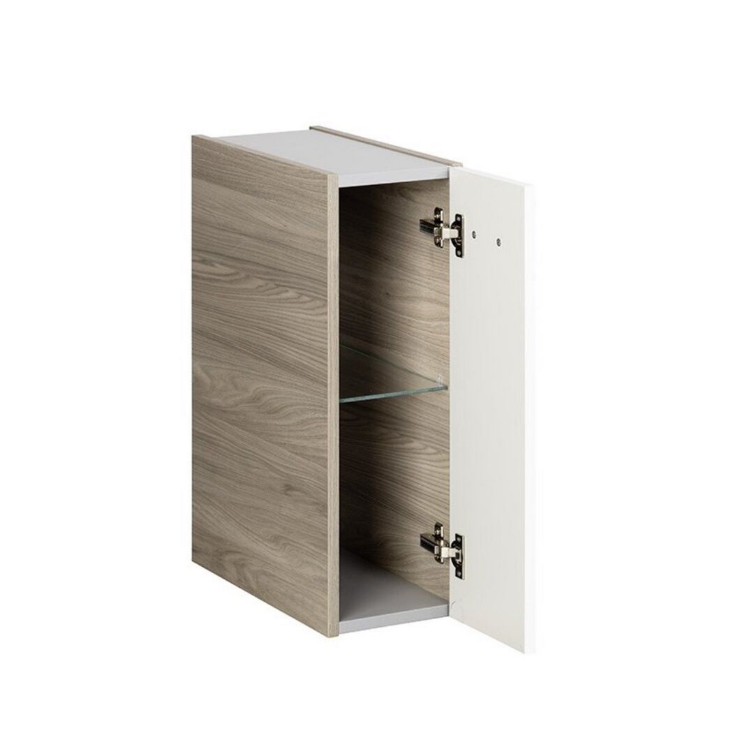 Hängeschrank mit offener Tür und einem Einlegeboden aus Glas