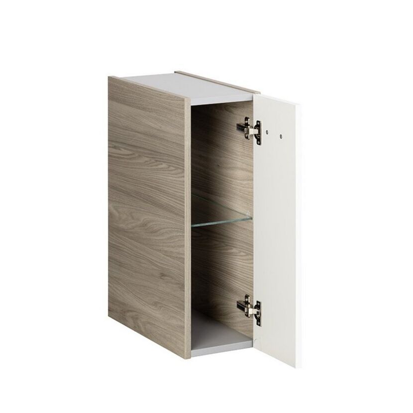 Hängeschrank mit offener Tür und einem Einlegeboden aus Glas