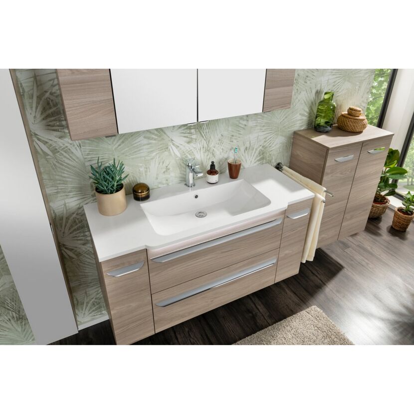 Waschbeckenunterschrank mit Waschbecken und Spiegel