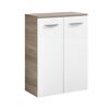 Weißer Schrank mit zwei Türen und Holzplatte