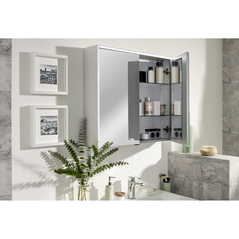 LED-Spiegelschrank 'Denver' weiß 80 x 68,5 x 16 cm