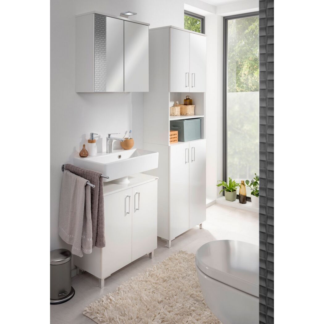 Weißer Badezimmerschrank mit Waschbecken und Spiegelschrank