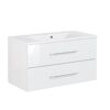 Weißer Waschbeckenunterschrank mit zwei Schubladen.